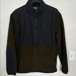 Vintage Polo by Ralph Lauren Men's Black and Olive Zip Up Fleece
